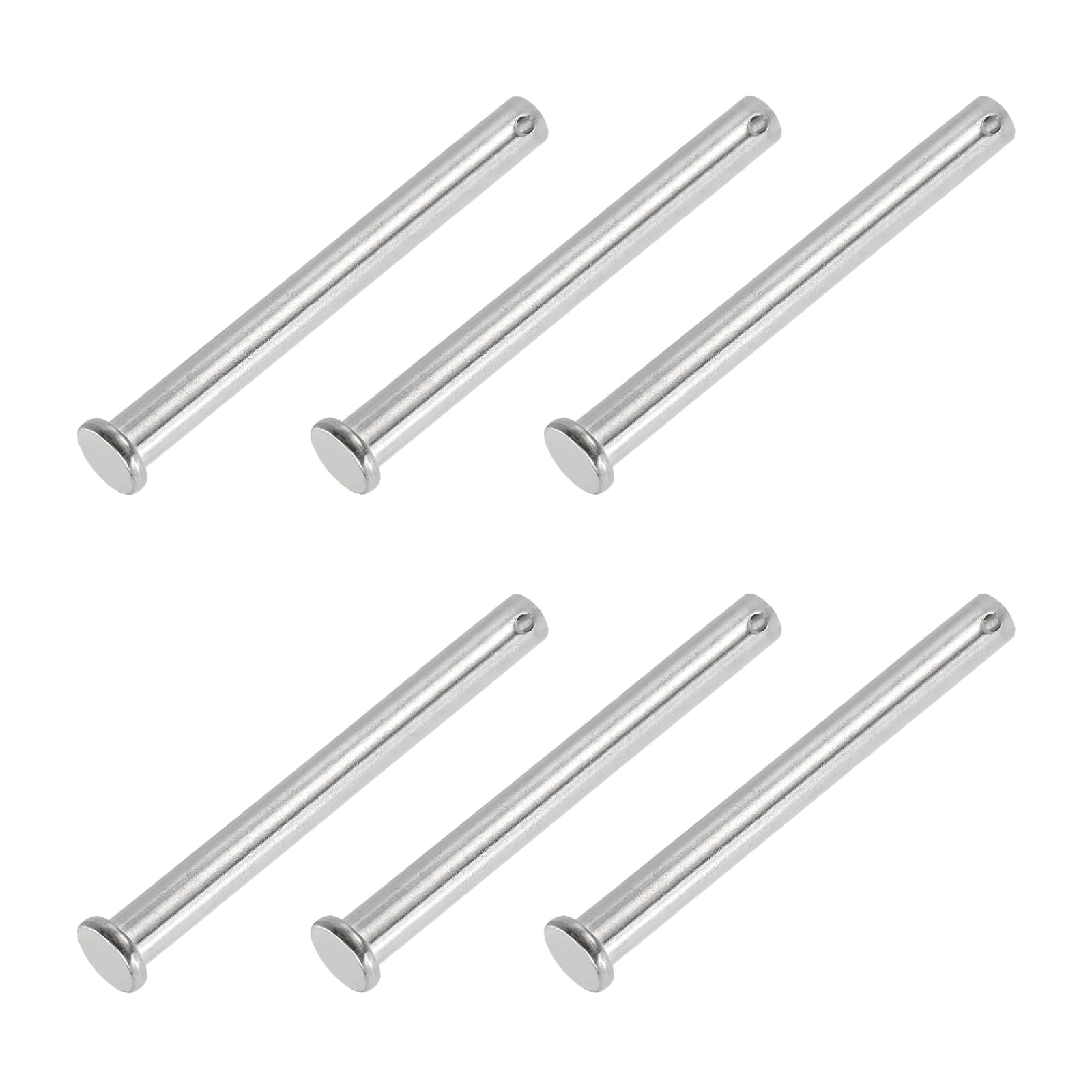PATIKIL 10 x 110 Mm Single Hole Clevis Pins, 6 Pcs 304 Stainless Steel Flat Head Pin for Hitch Pin Lock Link Hinge Systems Silver