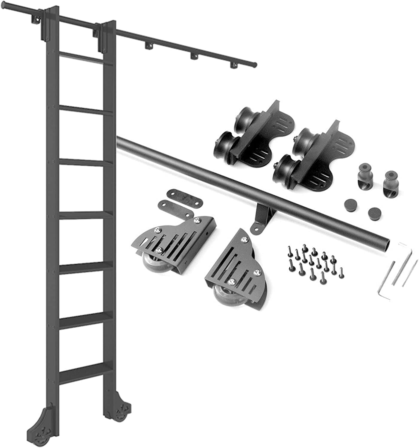 Kit de quincaillerie pour échelle roulante rétractable et rail rond de porte coulissante