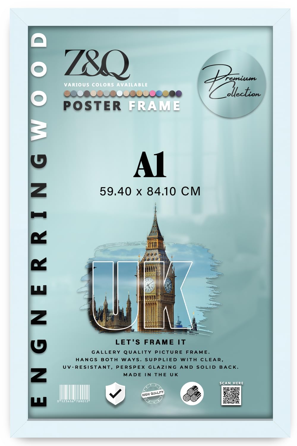 Z&Q - Rectangle Classic Black MDF Wood Finish A1 (59.40 x 84.10 CM) Frame for Posters | Eton Wood 33 x 23 Inch For Art Gallery, Home Décor [ White ]