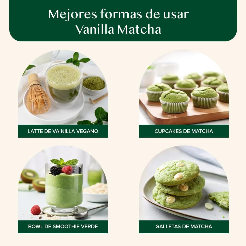 VAHDAM Polvo de Matcha Vainilla 100g-50 Tazas | Matcha Uji & Vainilla de Madagascar | 100% Natural | Té Verde Japonés Premium | Para Latte & Té