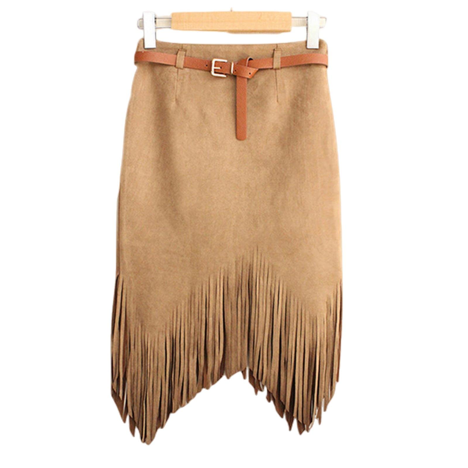 Jupe longue printemps automne crayon longueur genou tricot coton jupe femme taille haute jupe asymétrique, marron, 36