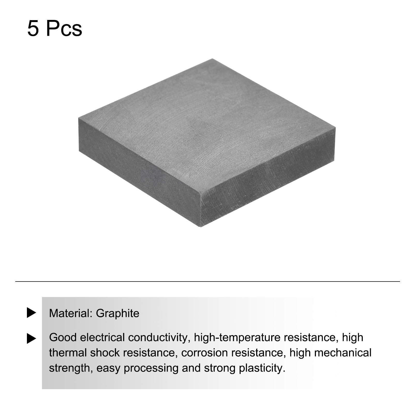 sourcing map Bloc de Graphite En Lingot, Rectangle, Plaque D'Électrode En Graphite 45X45X10mm Pour La Fusion, La Coulée, L'Électrolyse, Le Placage, Lot de 5