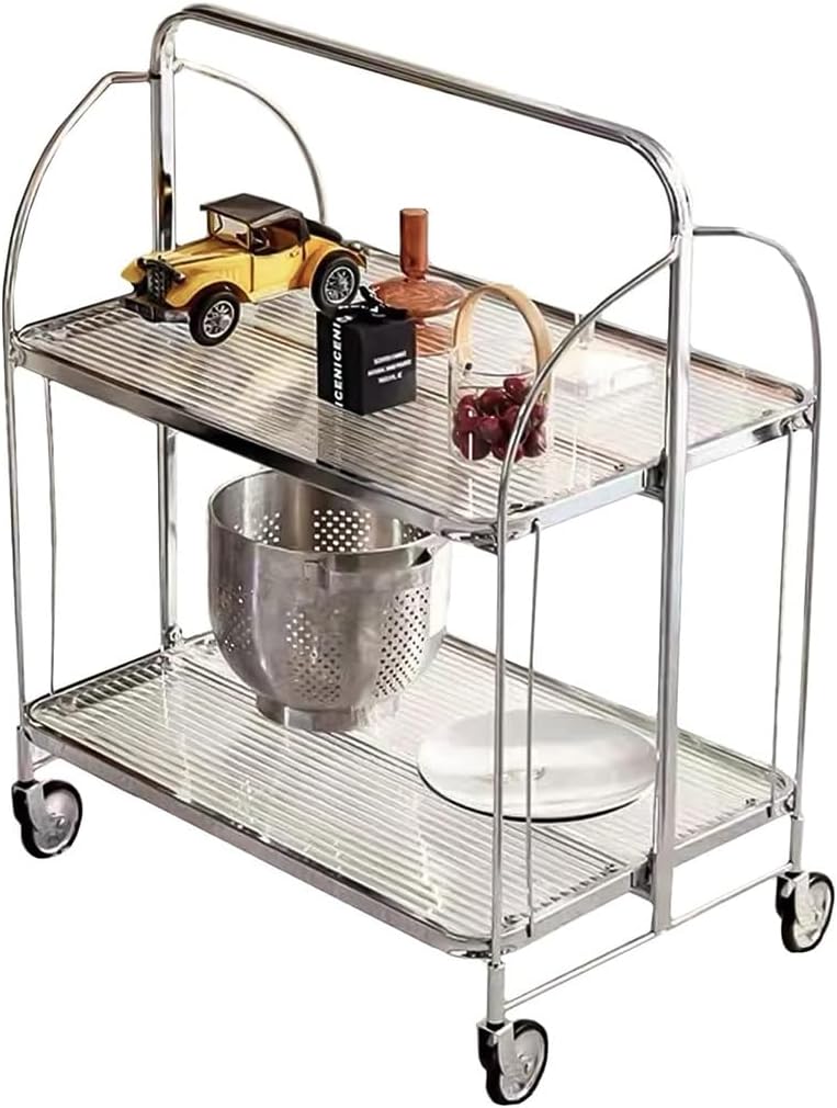 GIZNXBA Home Bar Serving Cart, Folding Bar Cart with Wheels and Handle, Coffee Tea Drink Trolley, Beverage Bar Cart Storage Cart Bar Trolley Rolling Dining Car for Home Kitchen Party (Color : /Gold)