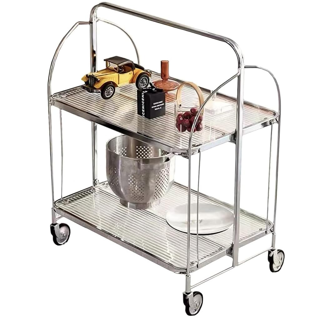Carrello da bar pieghevole con ruote e maniglia, carrello da portata per bevande, caffè, tè, bevande, carrello per feste in cucina a casa