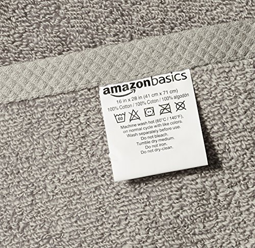 Image of Amazon Basics 100% Cotton Lightweight Quick-Dry Hand Towel, 28 inch x 16 inch, Platinum, 8-Pack