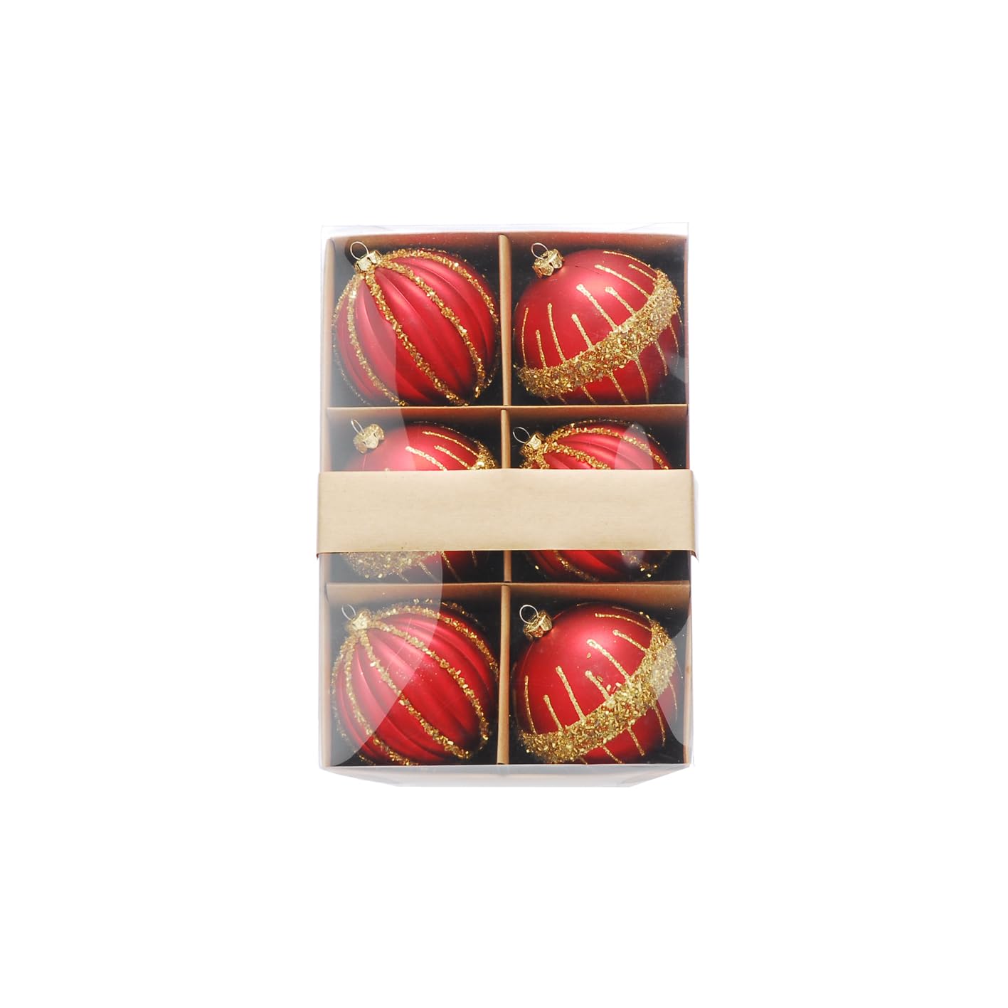 Festive Productions Red Set Of 6 X 8Cm Shatterproof Baubles – & Gold Designs - Luxury Baubles - Christmas Baubles - Christmas Tree Decorations, Hanging Christmas Decorations