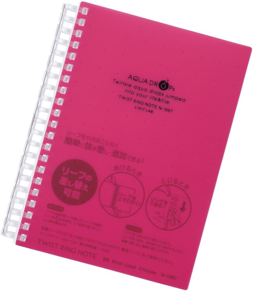 Lihit Lab N1667-3 Open Ring Notebook, Twist Notes, B6, 21 Holes, 70 Leaf, Red