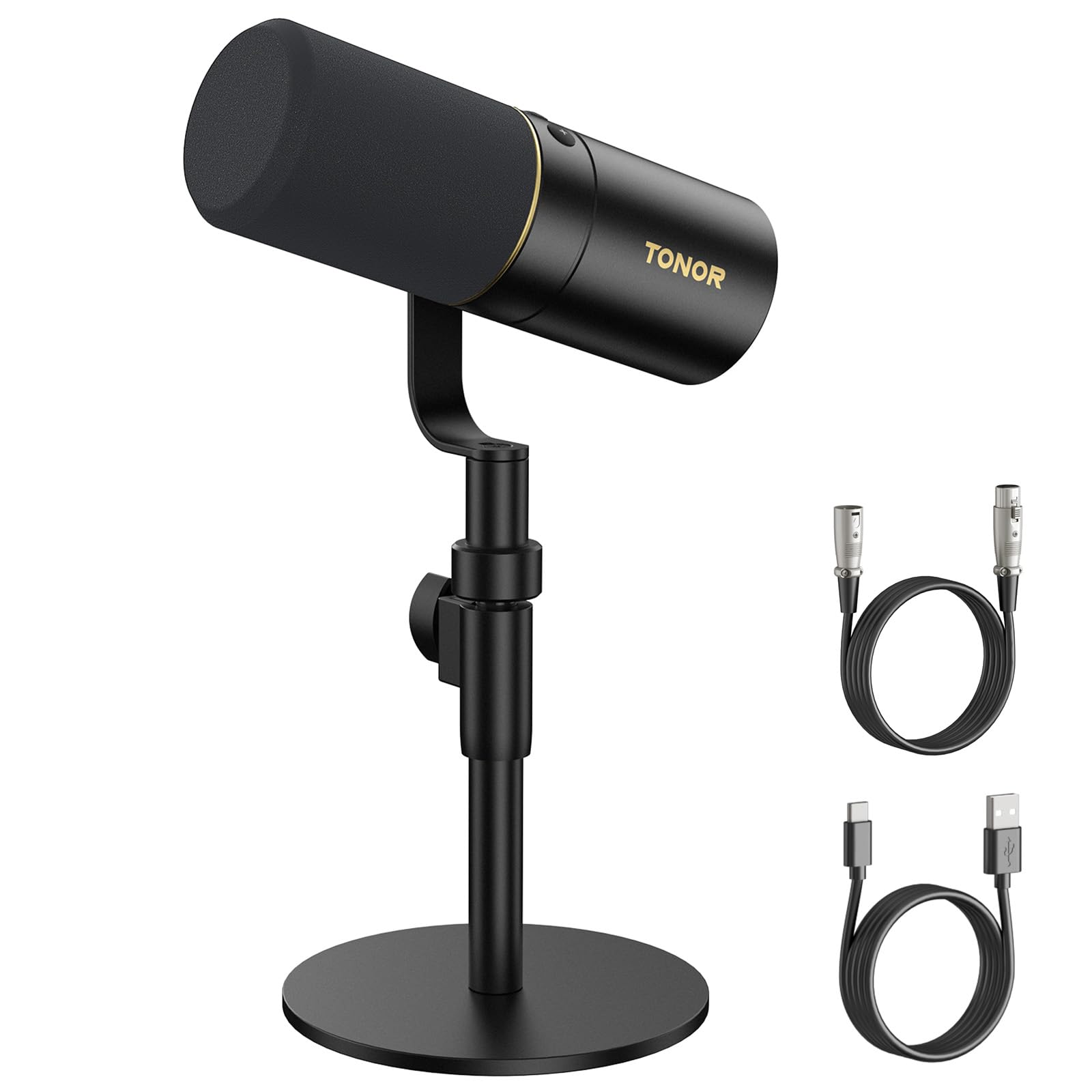 TONOR Dynamisches Microphone mit XLR/USB Kabel, Mikro PC, Vocal Mic Gesangsmikrofon für Podcast, Streaming, Gaming, Studio und Aufnahme, 200 cm Kabel, mit Desktop-Ständer, Schwarz, TD520