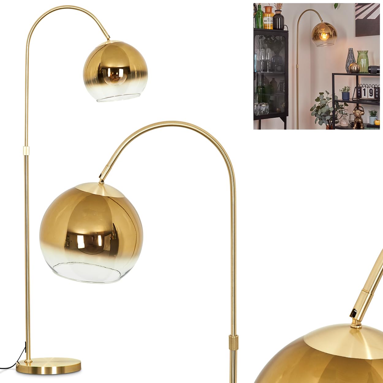 Lampada Da Terra Botanica QAZQA In Stile Retrò, 2 Luci, Finitura Oro, Altezza 156 Cm, Per Soggiorno E Camera Da Letto