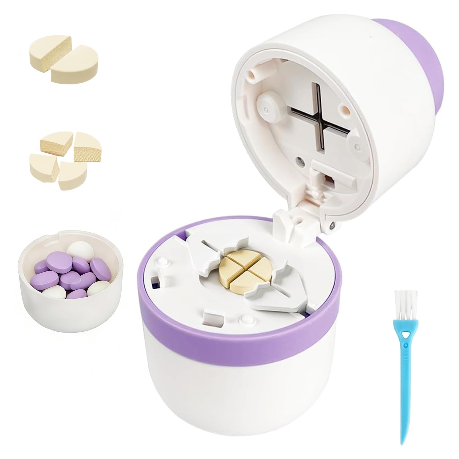 Pill Cutter Splitter for Small or Large Pills, Profesional Pill Cutter 1/4 & 1/2 Divider, Includes Storage Compartment, Accurate and Easy Cutting for