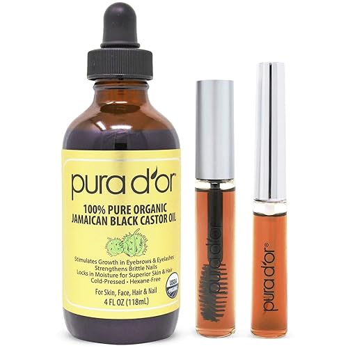 PURA DOR Aceite de ricino negro jamaicano aroma natural ahumado 4 onzas 2 cepillos de pestañas y cejas precargados adicionales 100 puro prensado en