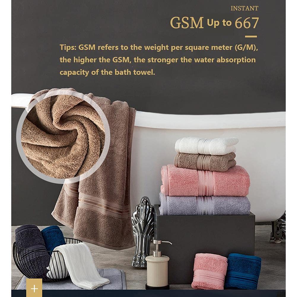 3 Serviette de Bain Drap de Bain en 100% Coton, Grande Taille Douce Luxe et Très Absorbant, pour Douche Natation Salle de Bains Hôtel Voyage (70x140CM, Bleu+Gris+Beige)
