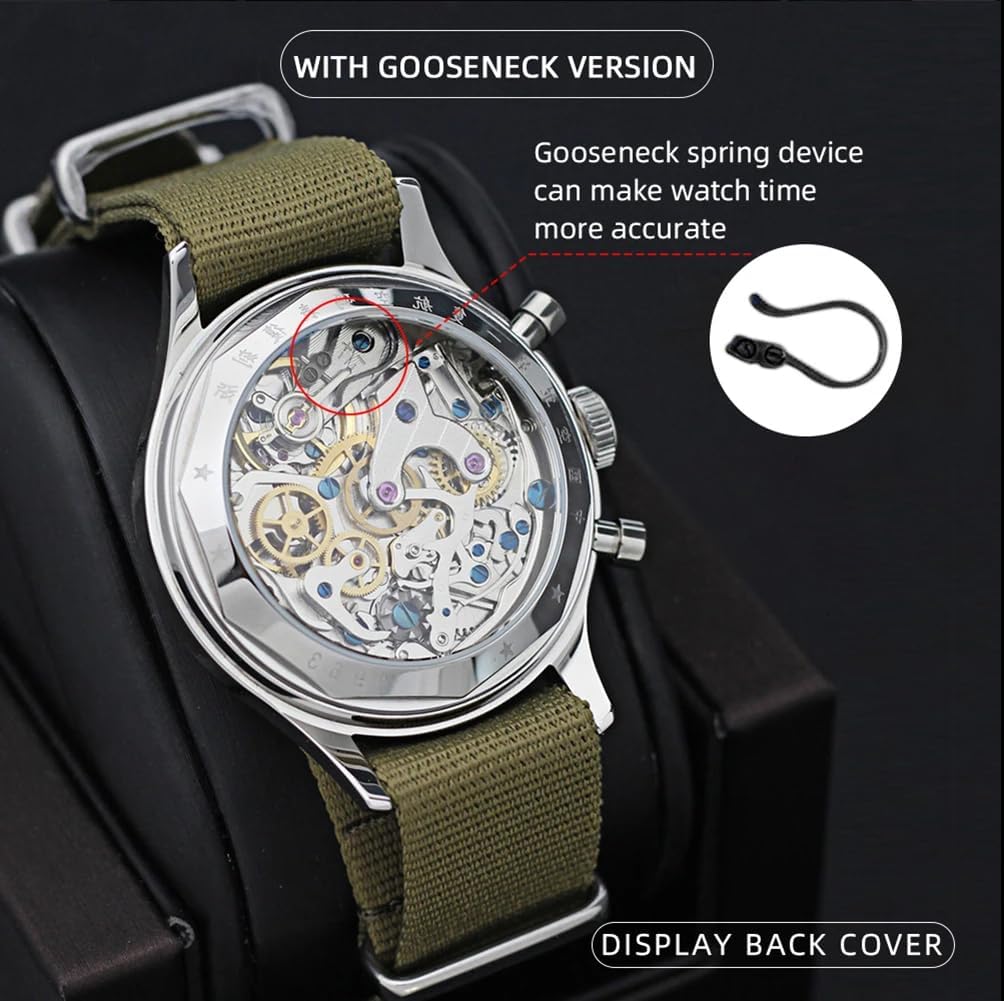 SEAKOSS 1963 Pilotenchronograph Herren, Original Seagull ST1901 Handaufzug Uhrwerk, Mechanische Armbanduhr im Vintage Militärstil