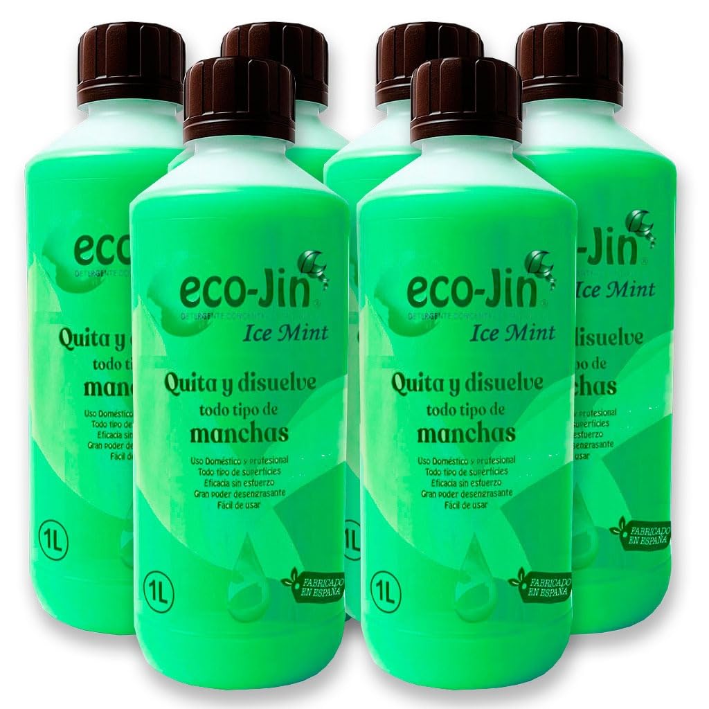 EcoJin Ice Mint 1L – Detergente Ecológico Concentrado Quitamanchas y Desengrasante Multiusos (6 unidades)
