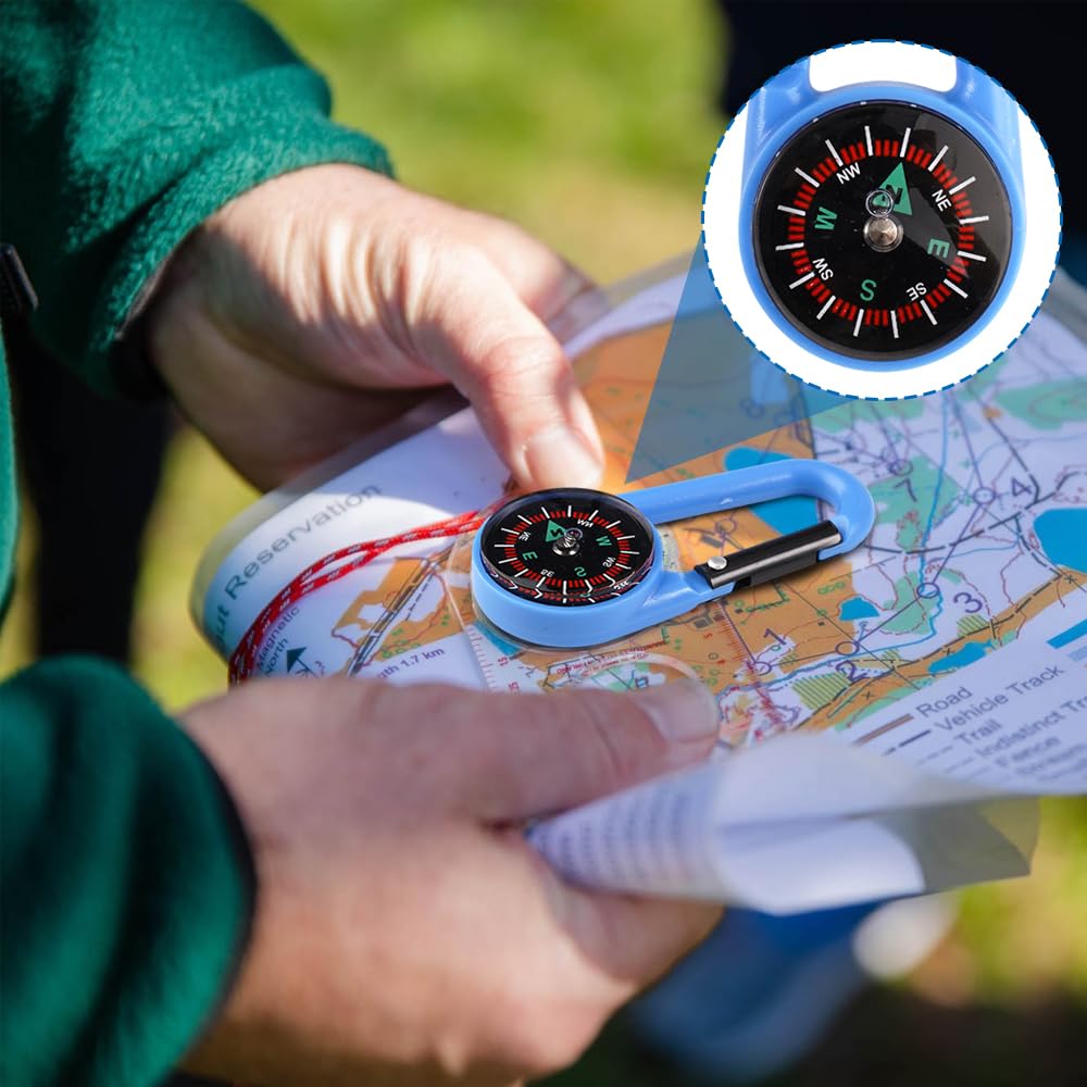 18 Pezzi Moschettoni per Bussola Piccola Bussola, 9 Colori Portachiavi Bussol per Bambini, Mini Bussol Colorata con Moschettone per Avventura all'Aperto, Sopravvivenza, Campeggio e Viaggio