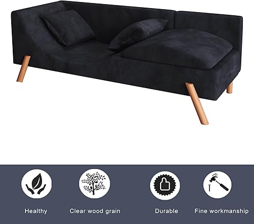 Miniatura 5 de Sofá biplaza convertible de terciopelo de 65 pulgadas, moderno de mediados de siglo, con patas de madera para sala de estar, tumbona corta y