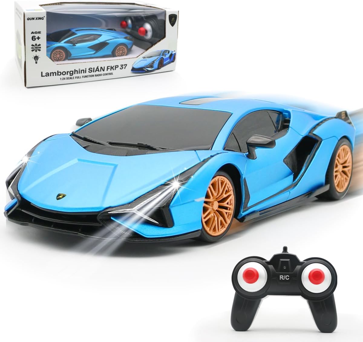 QUN XINGRemote Control Car 1:24 Officially Licensed 2.4GHZ Rc Cars Lambo Sport Racing Toy Car for kids Boys 4-7 years blue