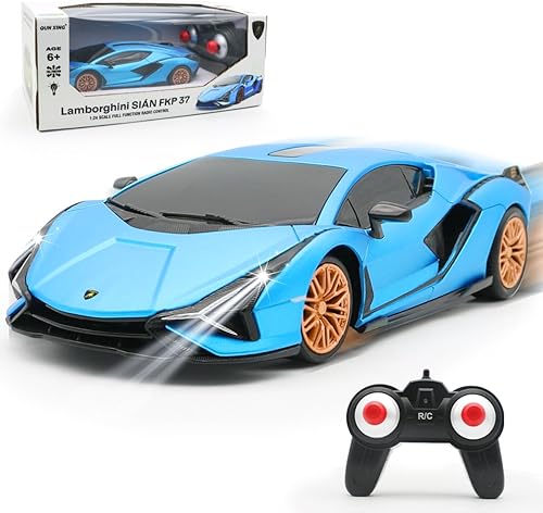 QUN XING Auto a control remoto 124 con licencia oficial de 2.4GHZ Rc Cars Lambo Sport Racing Toy Car para niños de 4 a 7 años, regalo de cumpleaños,