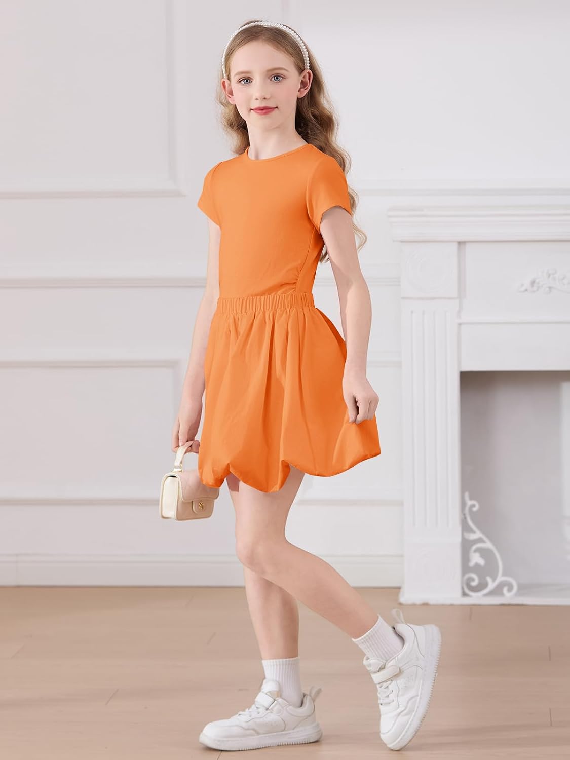 Haloumoning Girls Skirt Sets 2-Piece Ruched Bubble Skirt Outfits 5-14Y