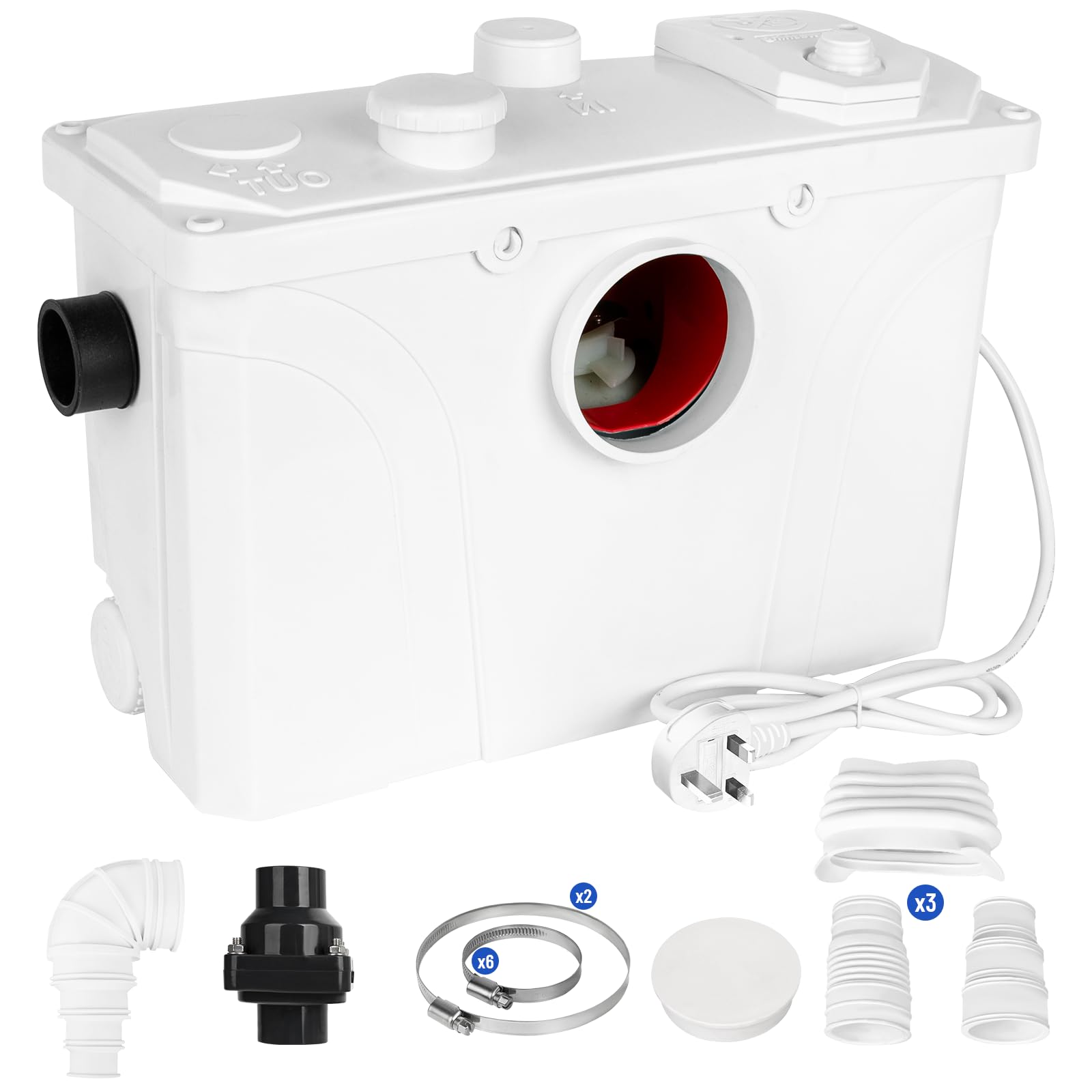 700W Macerator Water Pump Sanitary for Toilet Shower Bath Sink Kitchen Sewerage Grinder Waste Water Sump Pump for Shower Laundry Sink Marine Toilet 4 Inlets and 2 Outlets