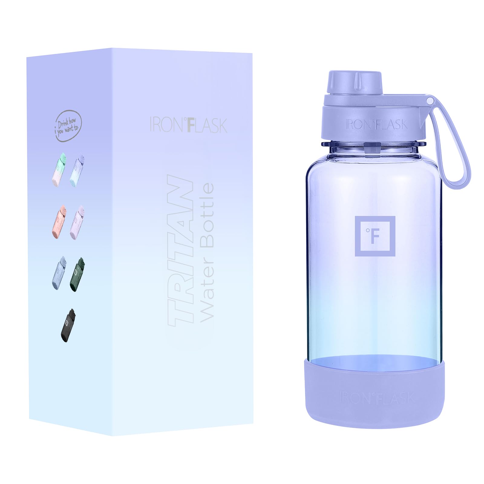 IRON °FLASK Clear Tritan Trekker Water Bottle with Chug Lid & Rubber Boot - Leak Proof & Lightweight for Gym, Hiking, Sports - Dishwasher Safe, BPA Free Plastic - Cotton Candy, 32 Oz