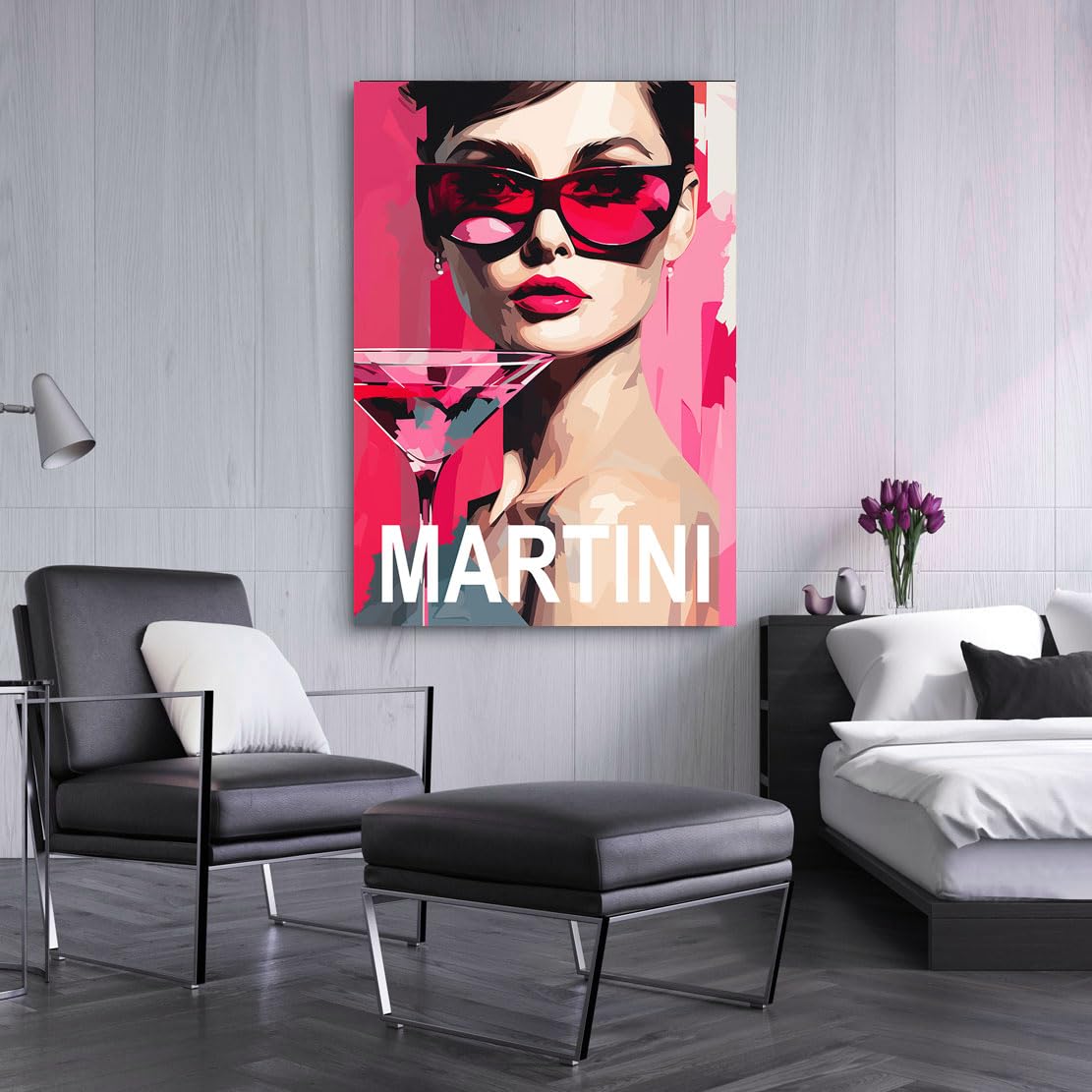 Kunstgestalten24 | Audrey Hepburn Martini Art Leinwand-Bild | mit Echtholz-Keilrahmen | Wandbild Gemälde Kunst Art | Hochwertige Kunstdruck | XXL Bilder auf Leinwand