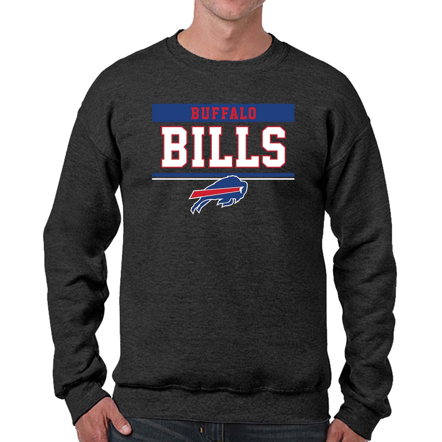 Team Fan Apparel Unisex Buffalo Bills - Charcoal Nfl Adult Long Sleeve Team Block Charcoal Crewneck Sweatshirt - Stay Warm & Represent Your Team With Style, Charcoal, Large
