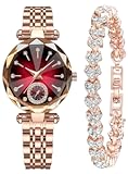 Women Watches with Bracelet Rose Gold for Lady Elegant Stainless Steel Strap Fashion Analog Creative Diamond Dial Wrist Watch
