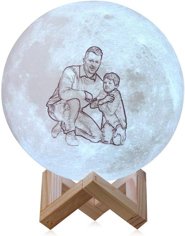 Personalized Photo Lamp Night Light with Your Own Picture & Text, 3/16 Colors Customized 3D Printed Moon Moon Lamp Moon Light with Stand & Touch Control and USB Rechargeable