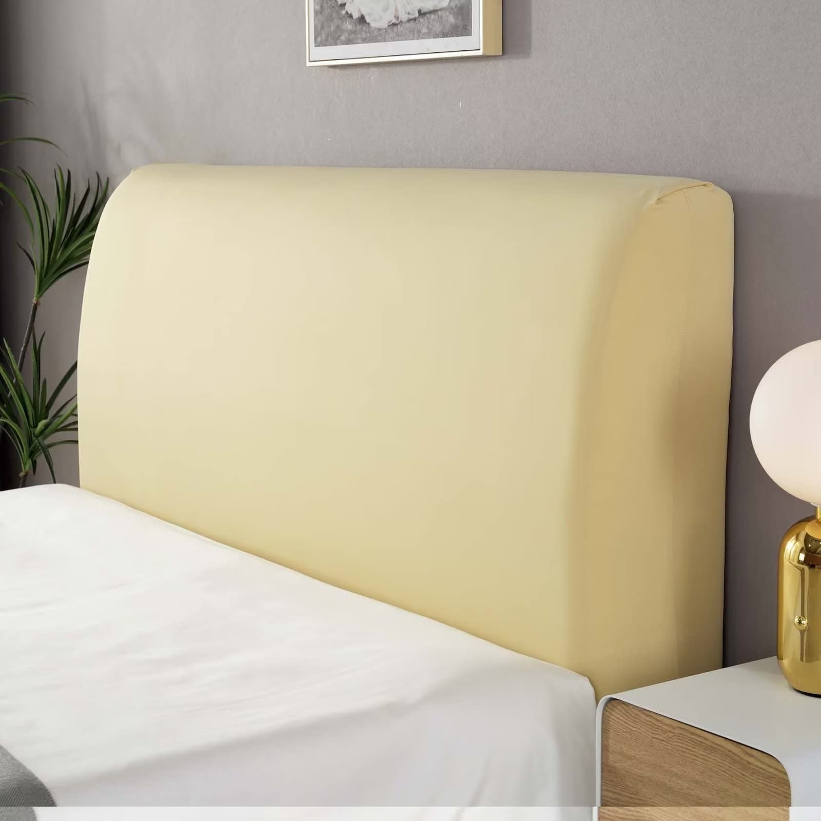 ZGLCQSGY Stretch Headboards Cover Slipcover Backrest Cover Nordic Style All-inclusive Headboards for Beds Cover Protective Wood Leather Bed Dust Cover Curved (200cm,yellow)
