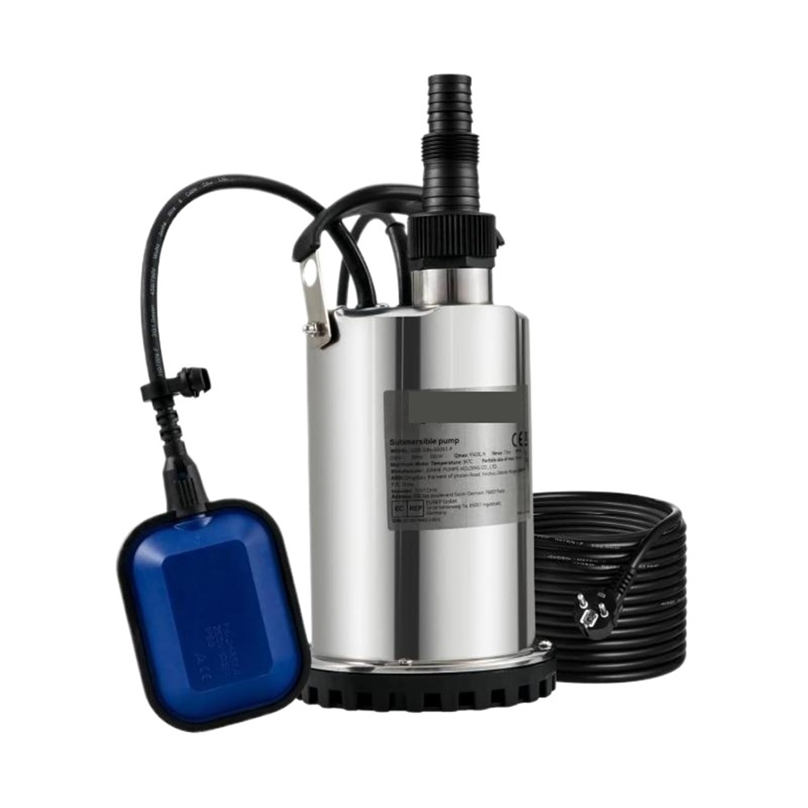 Bomba sumergible de sumidero SucceBuy para aguas residuales, 550 W - 2200 W, para bombear agua de piscinas y sótanos. (550 W, 0,75 HP)