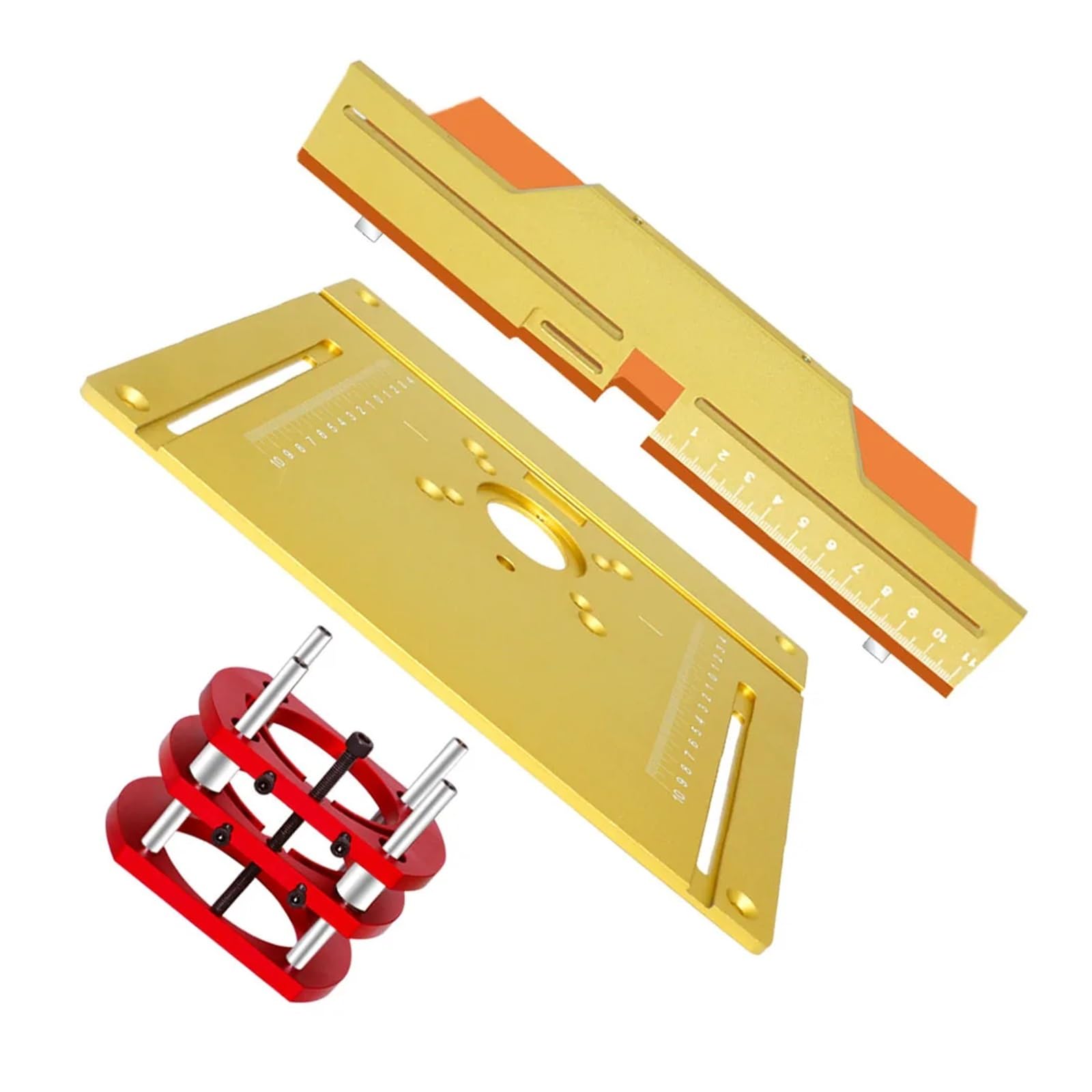 Aluminiowy blat do stołu frezarskiego, zestaw narzędzi do obróbki drewna z miarką ukośną i przesuwnym ogranicznikiem do stołu frezarskiego (Red Router Lift)