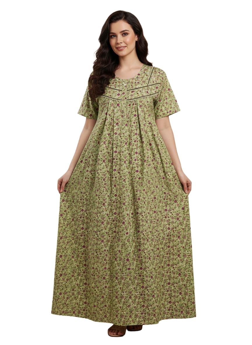 bahumaan Cotton Nighty for Women Full Length Stylish | Floral Print Pure Cotton Maxi Dress for Women with Pocket Free Size-picture-20