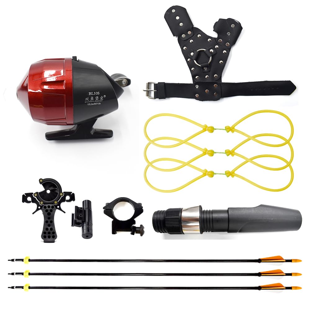 Herramienta para Disparar Peces al Aire Libre con 3 Gomas Elásticas para Accesorios de Tirachinas, se Puede Utilizar con Flechas y Carretes de Pesca