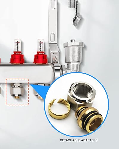 Miniatura 5 de Dollate Juego de colector de piso radiante, kit de colector de 6 bucles, acero inoxidable, tubo PEX de 12 "para calefacción de suelo radiante