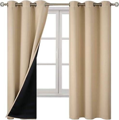 Miniatura 8 de BGment - Cortinas con aislamiento térmico para habitación, 100% opacas, con forro negro, cortina de doble capa con ojales, reduce el ruido (42 x