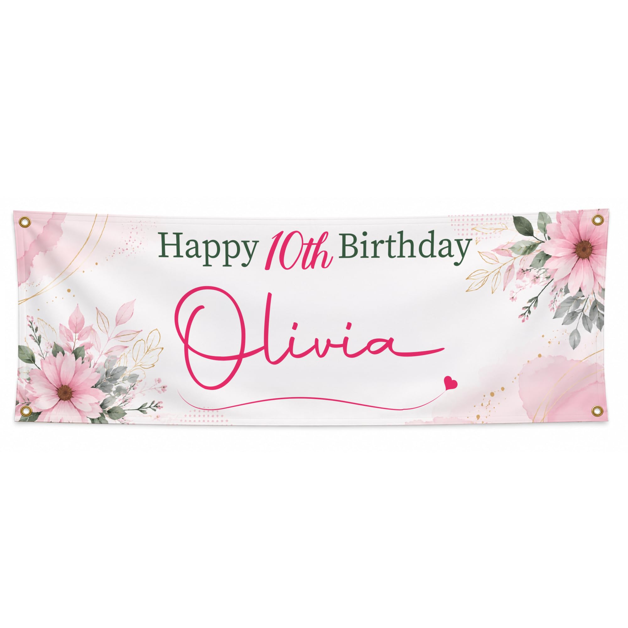 Personalised Birthday Banner with Name & Age, Custom Party Decoration (Pink Daisy)