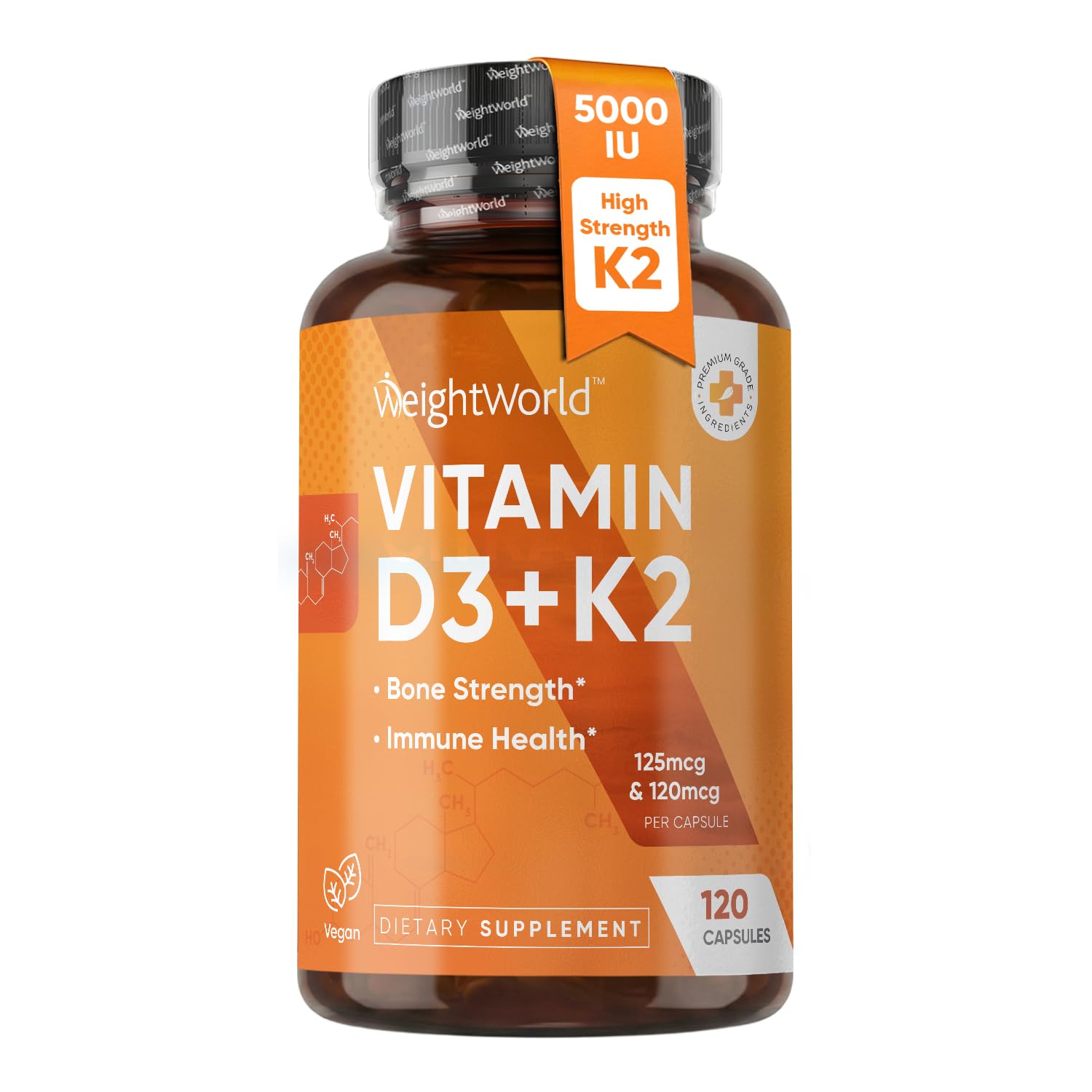 WeightWorld Vitamin D3 K2 5000IU Capsules | High Calcium Absorption,120 Ct