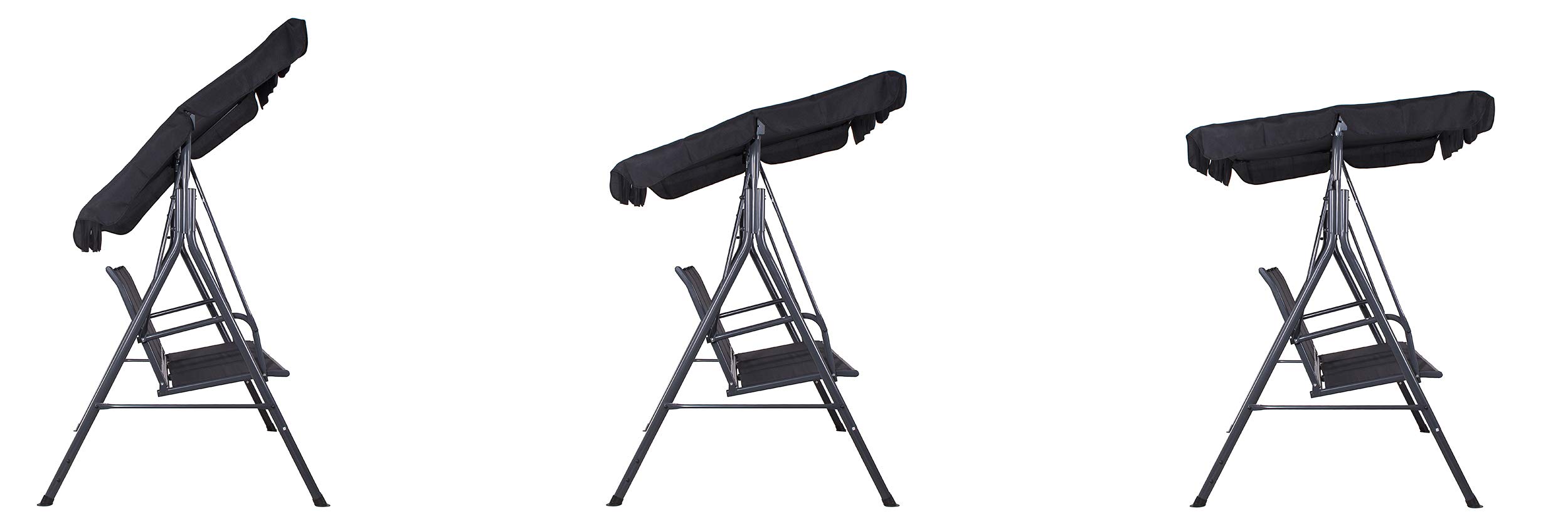 Springos Fiona - Columpio de jardín con toldo, banco del columpio para 3 personas, alto x ancho x profundidad: 150 x 170 x 109 cm, color negro