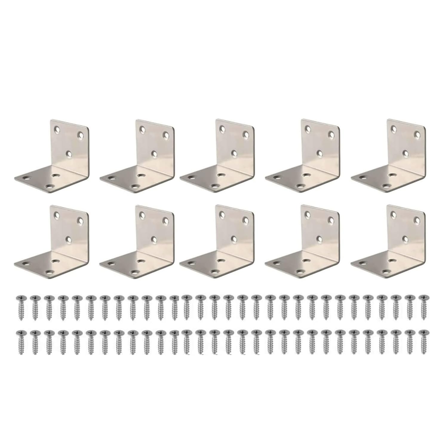 STAYOUNG 10 PCS Stainless Steel Corner Braces - Shelf Support Bracket Corner Brace, Thickened Stainless Steel, Corner Code for Table Bookshelf Cabinet Furniture, With 60 Screws (42*40mm)