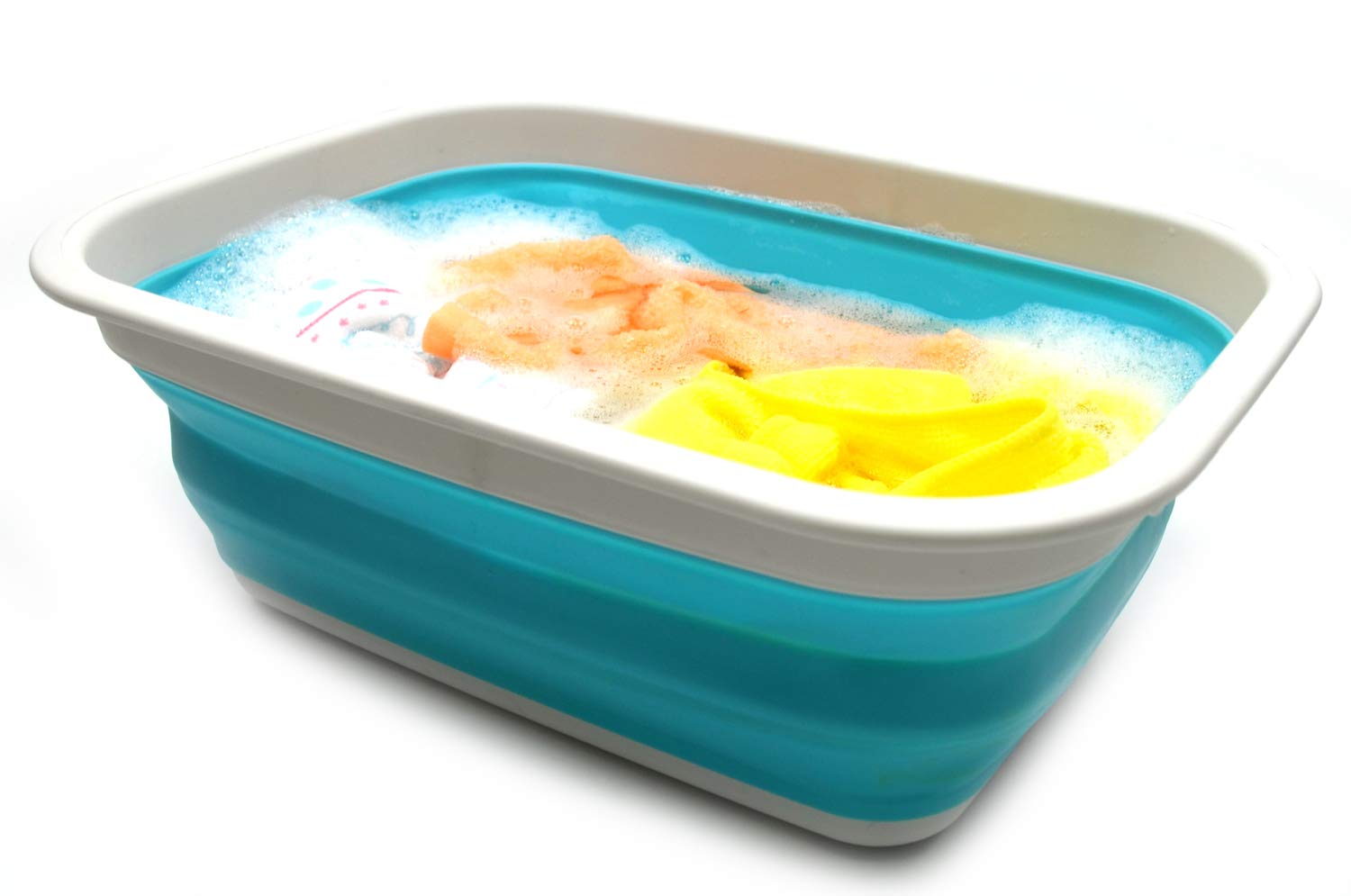 SAMMART Bassine Pliable de 9,2 l - Panier de Pique-Nique Portable - Sac de Courses Pliable - Boîte de Rangement Peu encombrante (Gris/Bleu Vif)