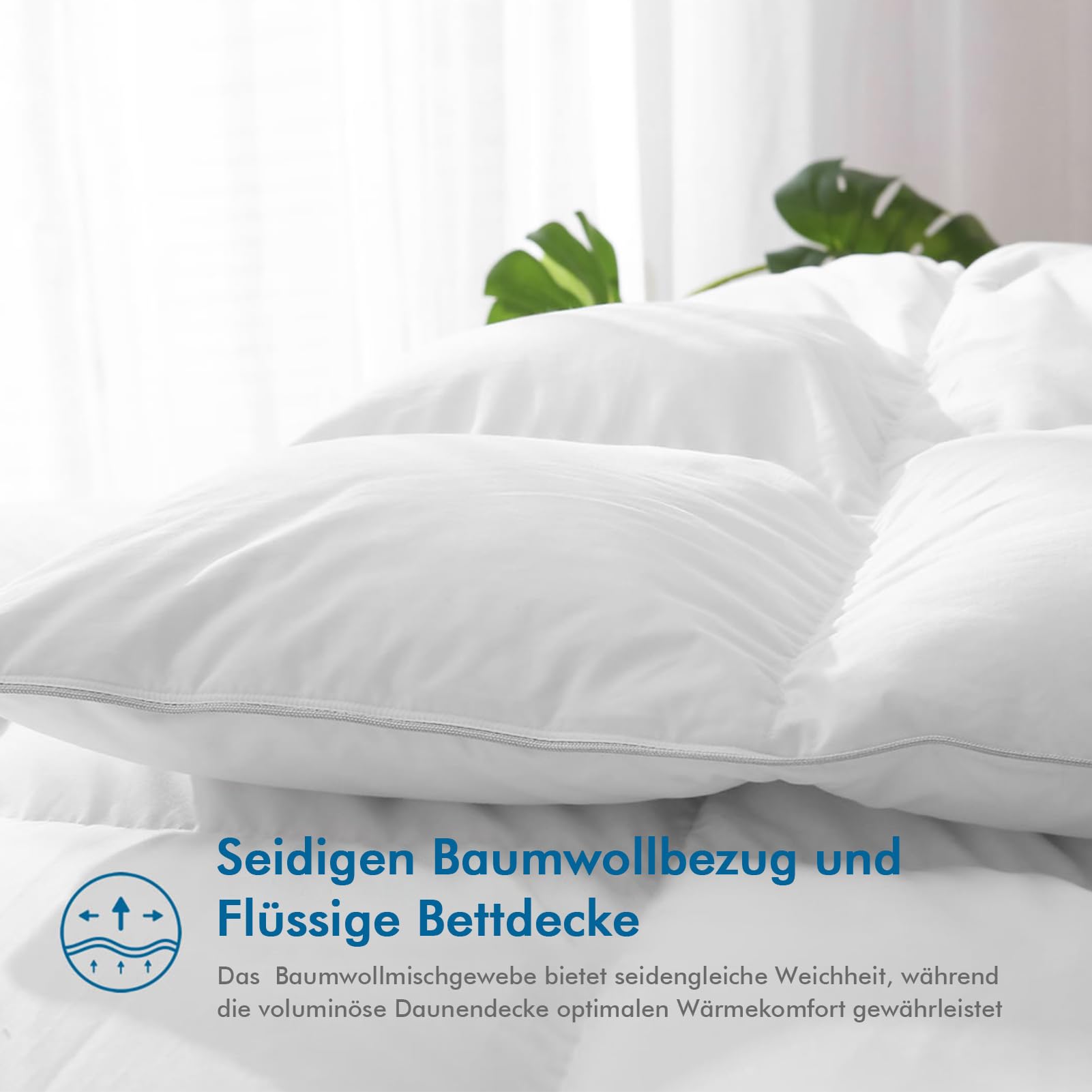 Dafinner Ganzjahres Daunendecke, Luxus-Daunendecke 200 × 200 cm | 90 % Daunen, mit einem Baumwollbezug, der den Oeko-Tex- und RDS-Standards entspricht, atmungsaktiv und pflegeleicht