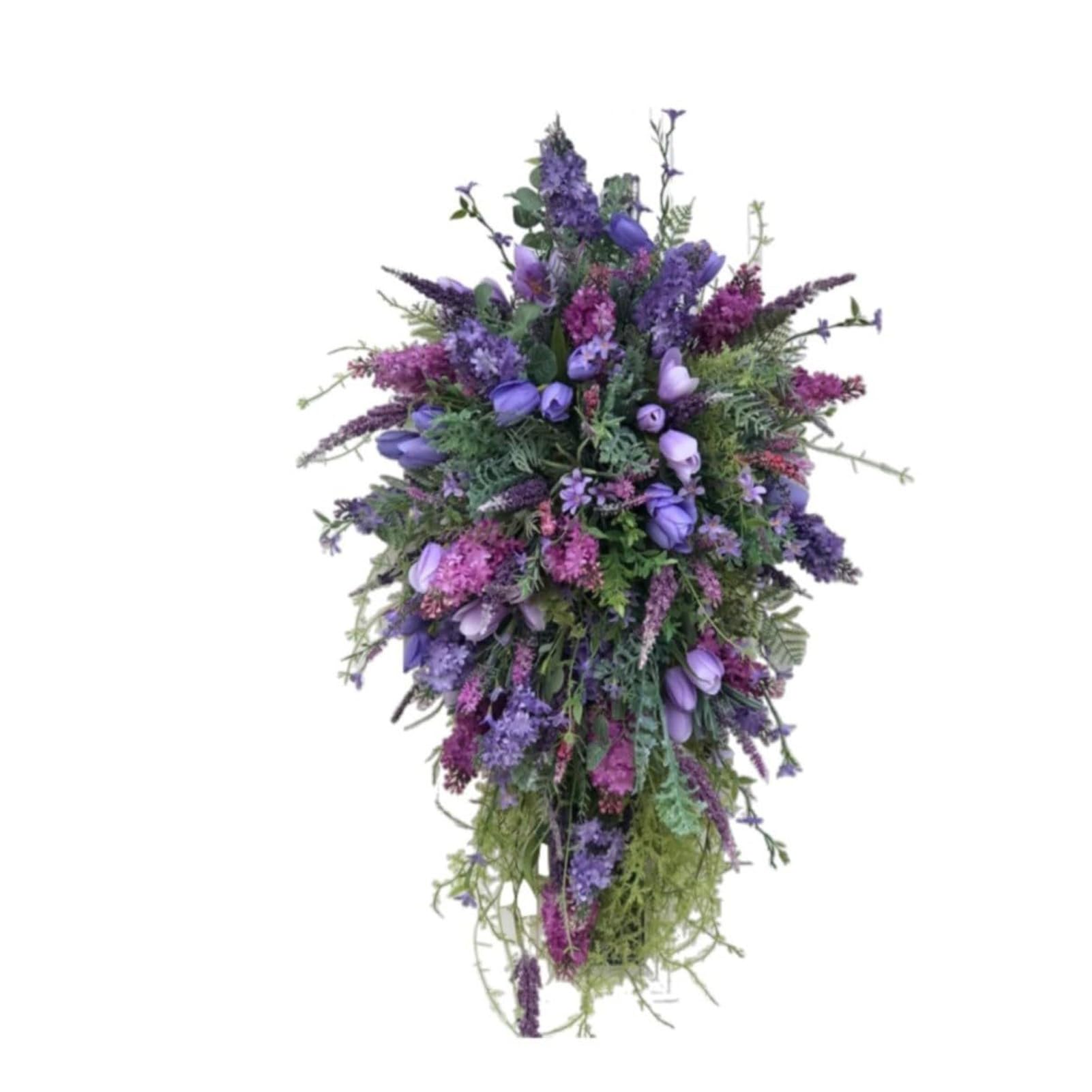 Zymoplas Summer Teardrop Decor Lavender Wreath for Front Door Lavender Teardrop Wreath Summer Front Door Swag Wreath Spring
