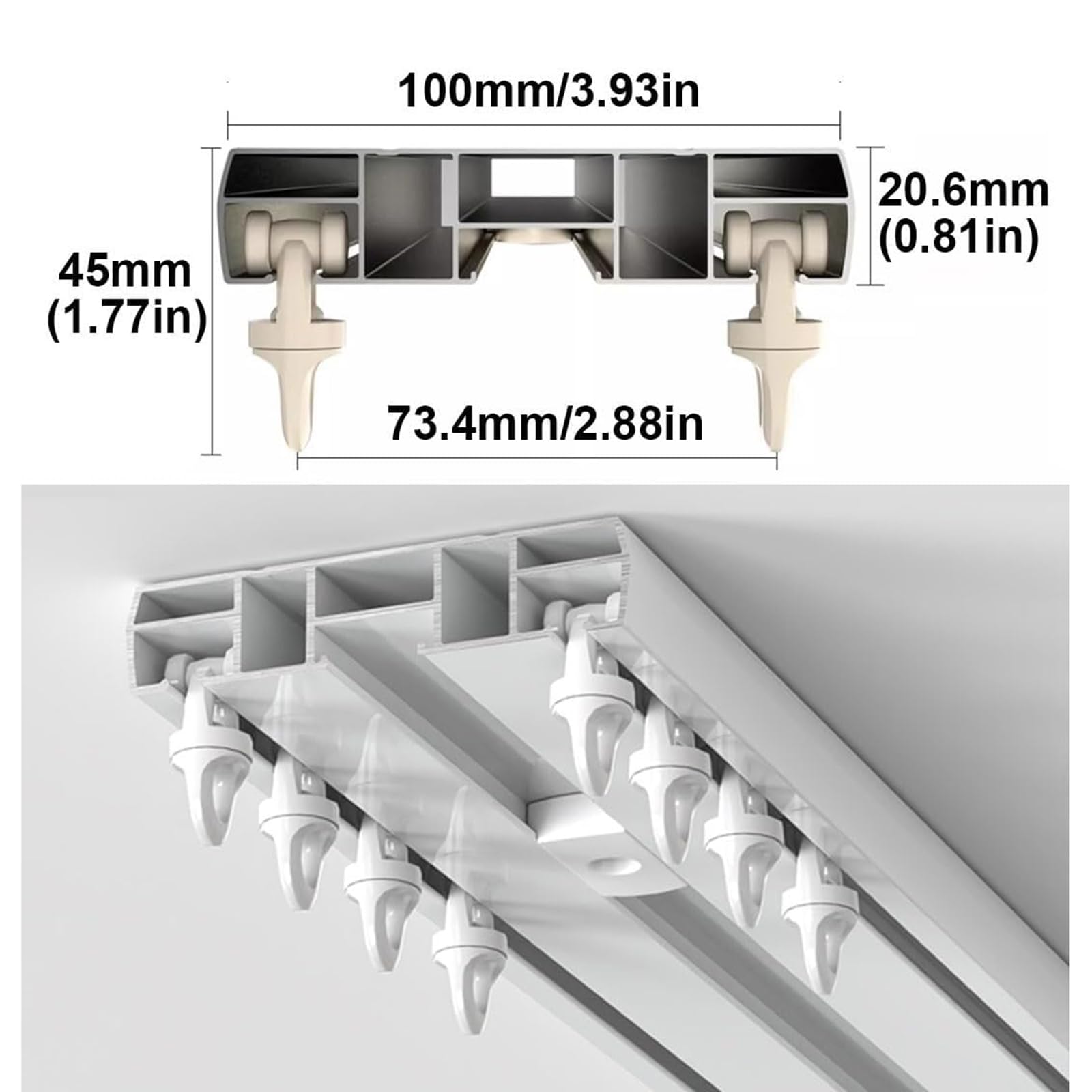 Genérico Sistema de rieles para Cortinas, riel Doble de Aluminio para Cortinas - Riel de Techo Deslizante silencioso para dormitorios, Salas de Estar y tabiques de Hotel