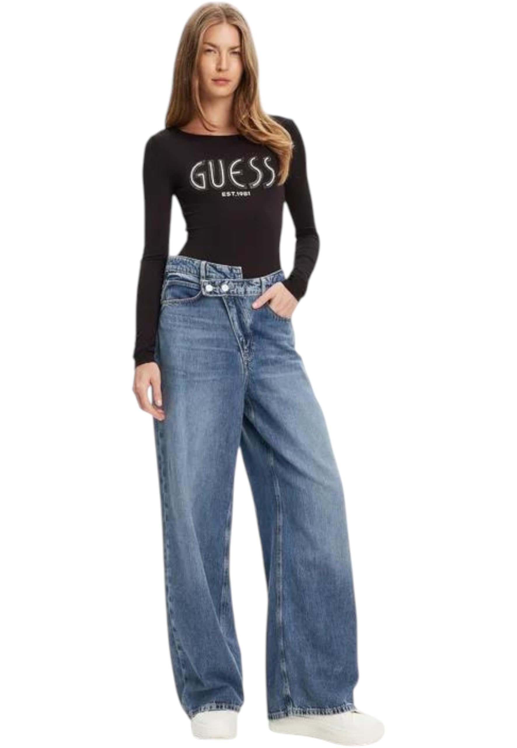 GUESS Donna Body Manica lunga W5YP05K68D2 Viscosa Nero XS