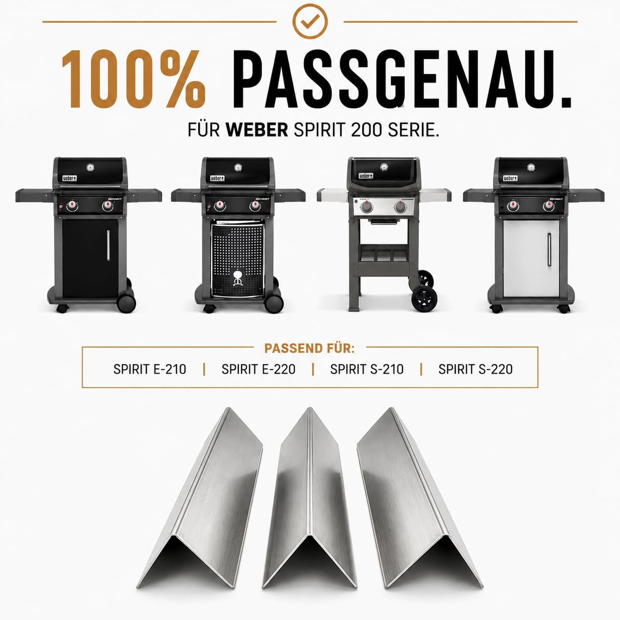 Generisch WERK24 Aromaschienen für Weber Spirit 200 oder 300 Serie (ab 2013) – Flavorizer Bars 7635 7636 Ersatz-Set Edelstahl rostfrei – Brennerabdeckung