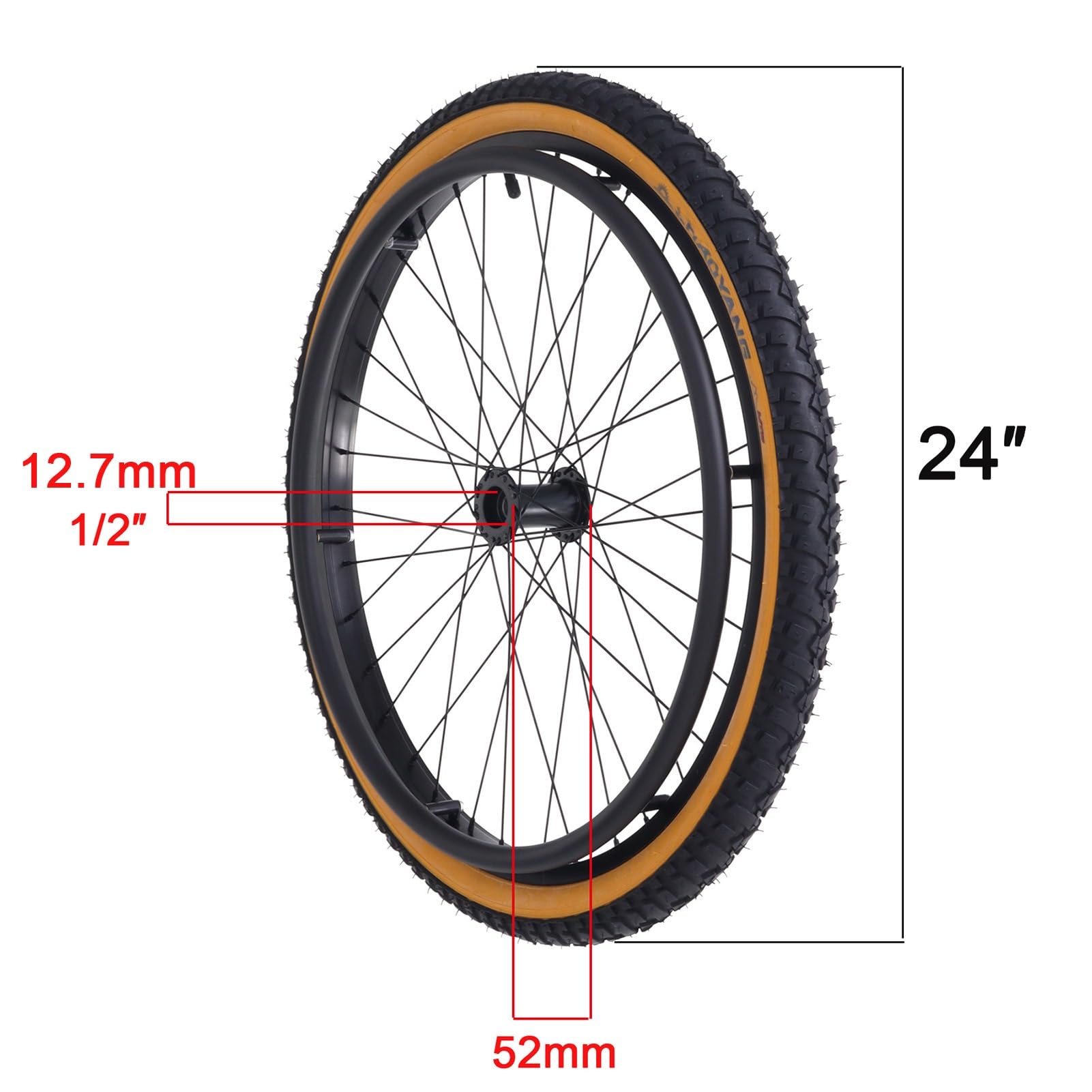 Montaje de rueda trasera para silla de ruedas, neumático de 24 pulgadas, repuesto para sillas de ruedas manuales, capacidad para exteriores todo terreno