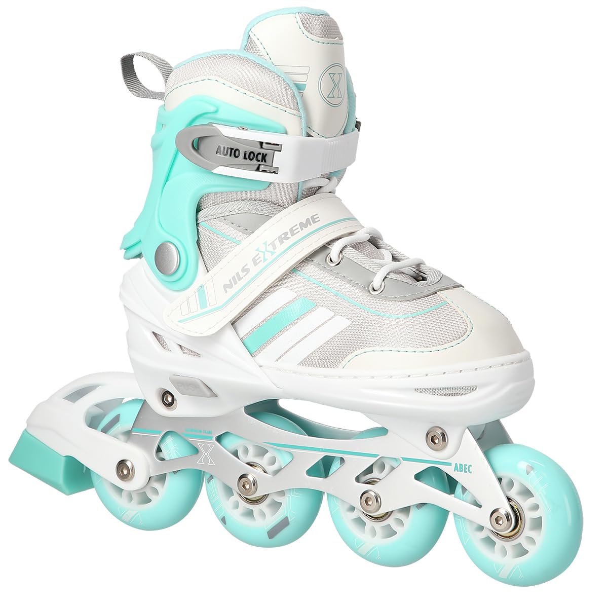Nils Extreme Pattini in linea 2 in 1 per bambini e adulti, pattini in linea con cuscinetti ACEB7, pattini da ghiaccio per bambini, regolabili 34-38, colore bianco e blu, NH18191