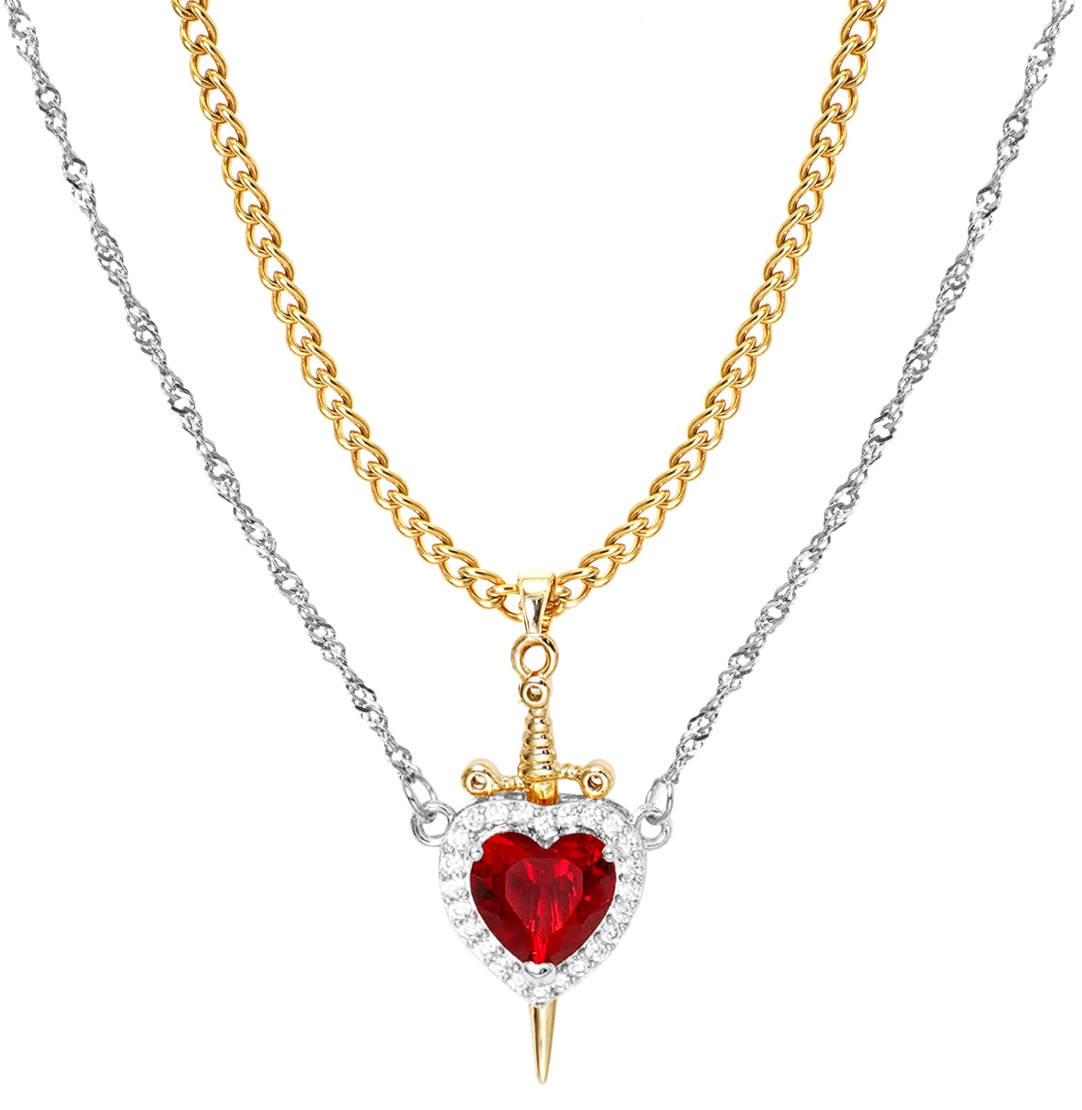 Heart Sword Necklaces Dagger Pendant Necklace Stainless Steel Crystal Layering Choker for…