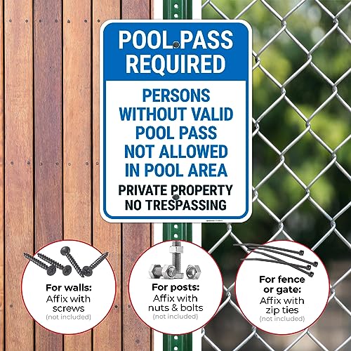Pool Pass Required Persons Without Valid Pool Pass Not Allowed Sign 18x24 Inches miniatura 4